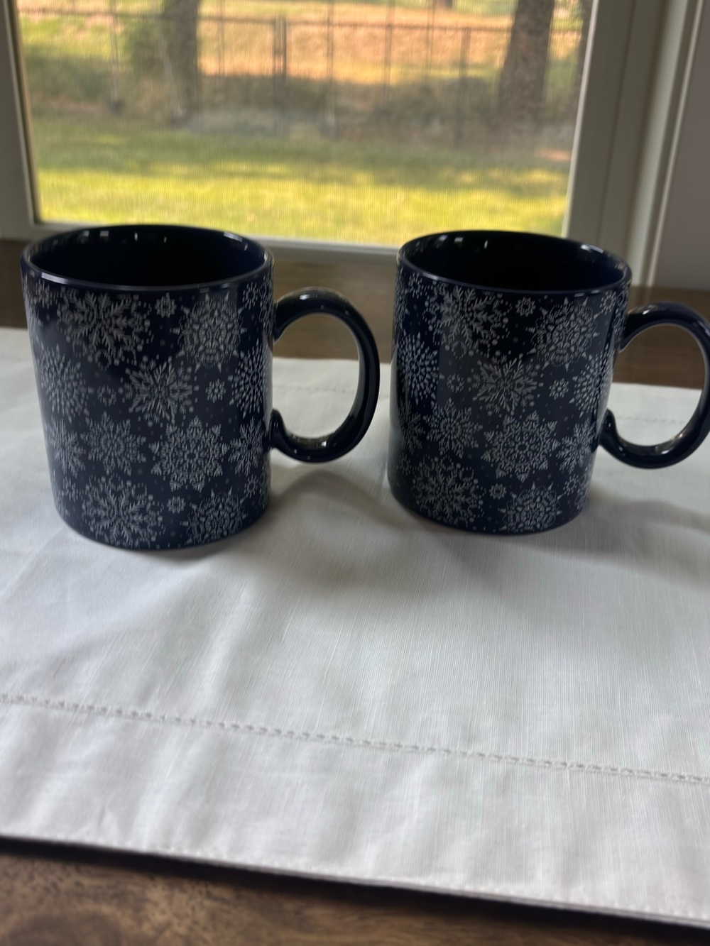 Ceramic Navy Snowflake Mug Set - Pack of 2